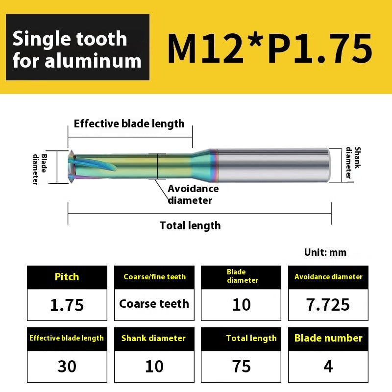 2135-65° aluminum with colorful thread milling cutter lengthened single tooth three-tooth full thread machining center tungsten carbide milling cutter M3M4M5 Shandong Denso Pricision Tools Co.,Ltd.
